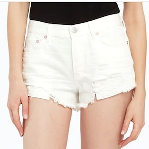 Free People White Distressed Denim Shorts